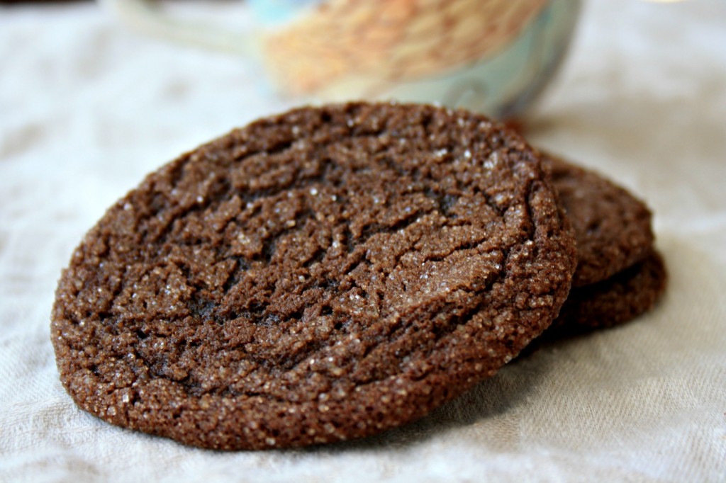 Chocolate molasses cookies on a cloth