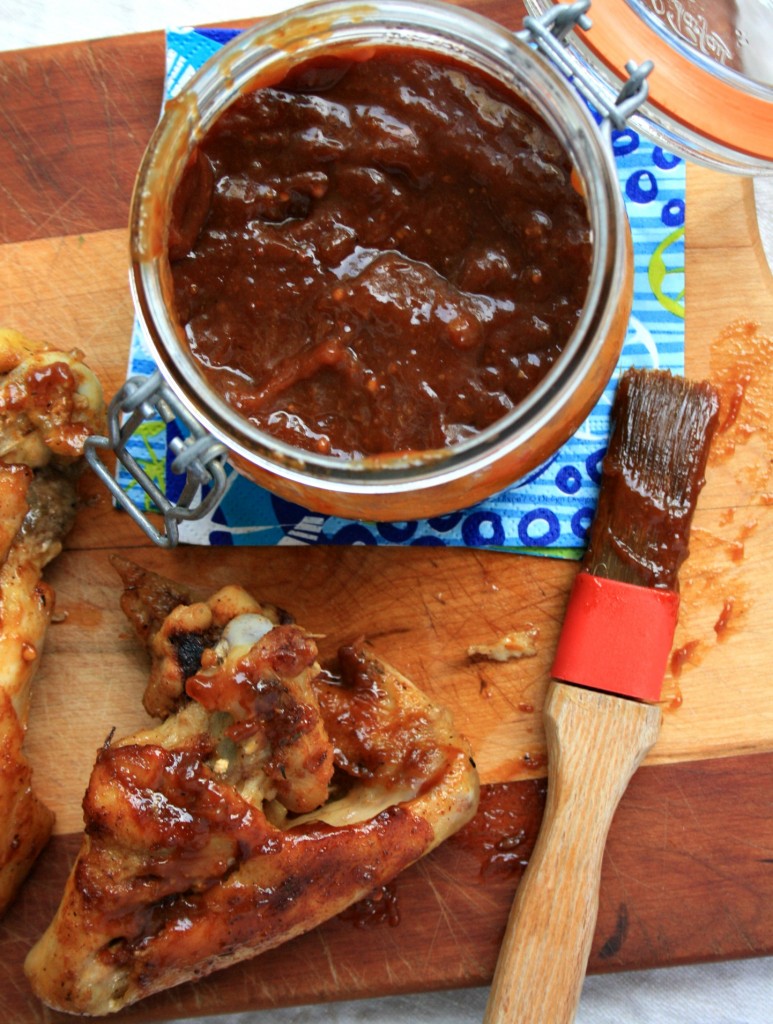 rhubarb barbecue sauce is tangy and sweet